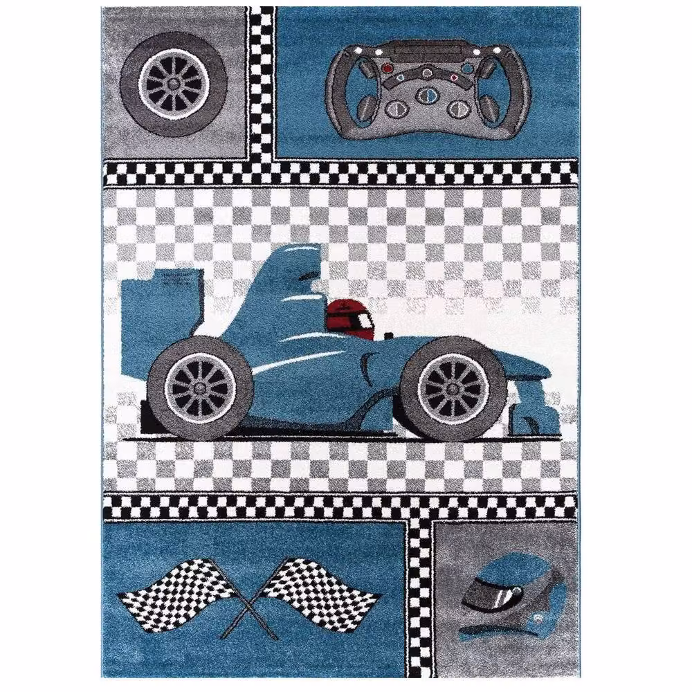 Bravich LTD Blue Racing Car Kids Rug, W: 120 cm, D: 170 cm, Soft and Allergy-Friendly for Bedrooms and Playrooms – 2