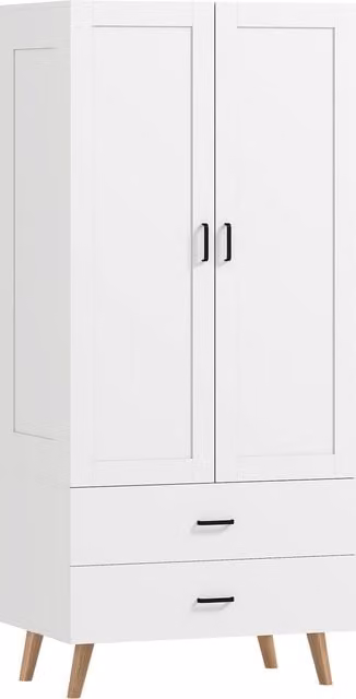 HOMCOM Modern 2-Door White Wardrobe with Internal Drawers, Hanging Rail and Soft-Close Hinged Doors, H 180 x W 80 x D 52 cm – 1