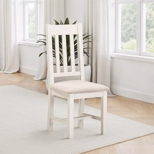 Seconique Windsor Slatted Dining Chair Pair in Oak with Beige Fabric