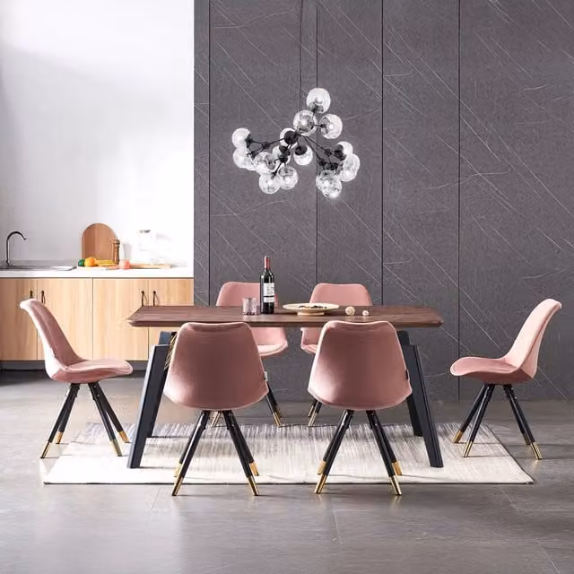 Life Interiors Sofia Cosmo LUX Modern Rectangular Dining Set with Table and 6 Pink Chairs