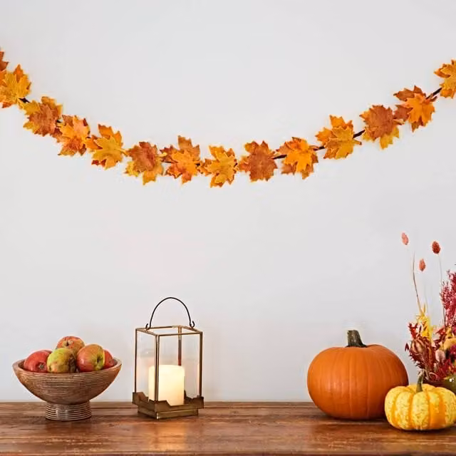 Paper High Handmade Felt Autumn Leaves Garland in Orange, Yellow and Brown