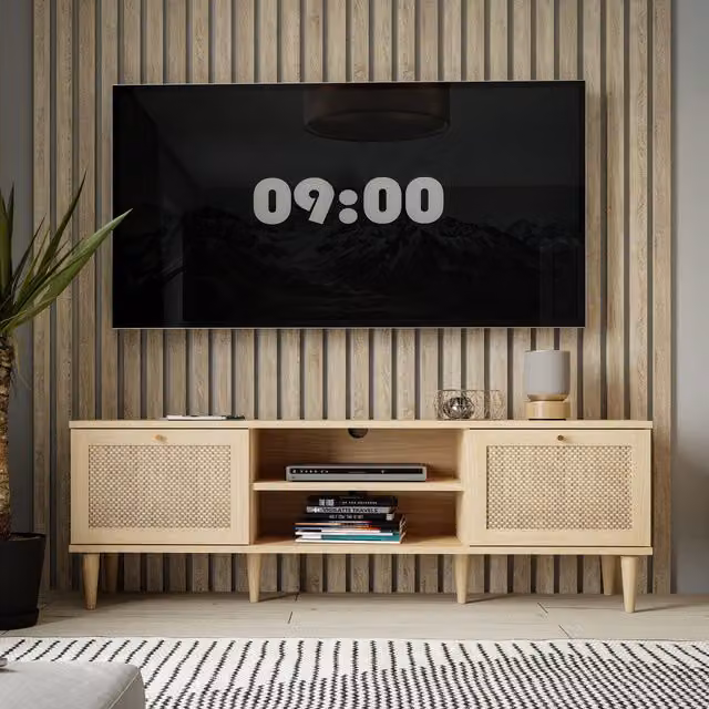 Furniture To Go Calasetta 2 Door 1 Shelf TV Unit in Brown and Beige Rattan