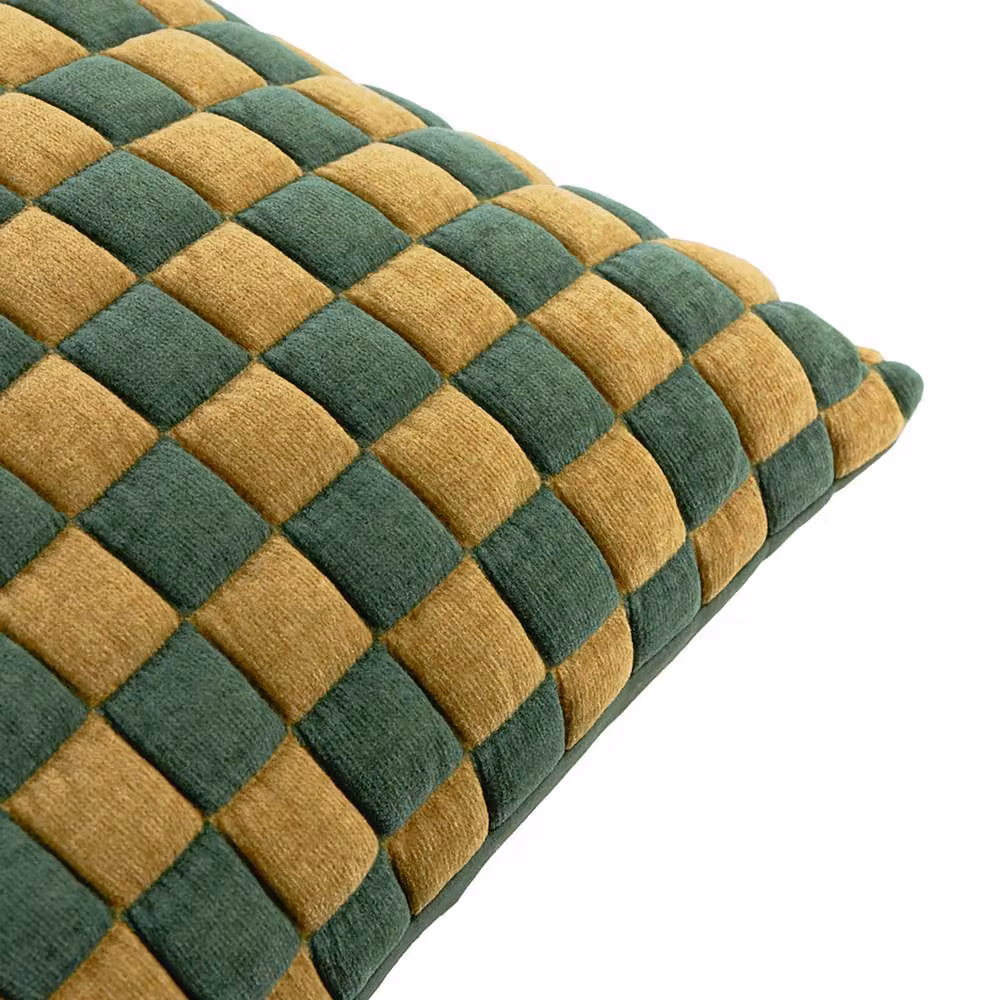Furn Softie Green Checked Quilted Square Plush Cushion W/D/H: 50 x 50 x 50 cm – 3