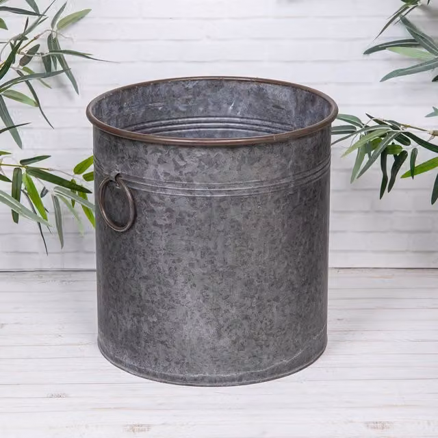 Annibells Vintage Round Metal Planter with Handles, Grey, Diameter: 30 cm