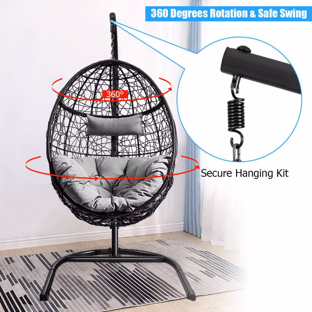 Costway Grey Hammock Egg Swing Chair with Stand for Indoor and Outdoor Use – 7