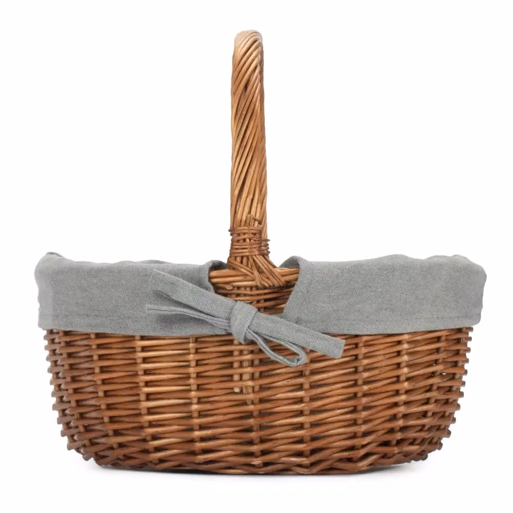 Red Hamper Grey Double Steamed Oval Wicker Shopping Basket with Cotton Lining and Handles – 3