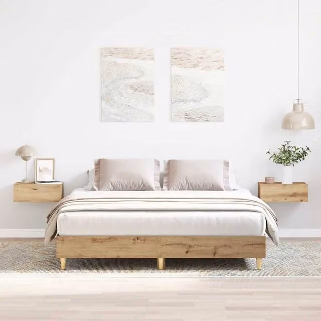 Berkfield Home Artisan Oak King Size Bed Frame in Brown, W/D/H: 150 x 200 cm