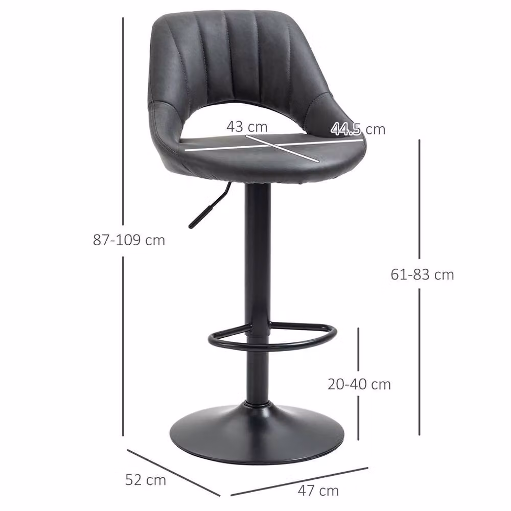 VOGREX Set of 2 Grey Synthetic Leather Swivel Bar Stools with Backrest and Footrest – 2
