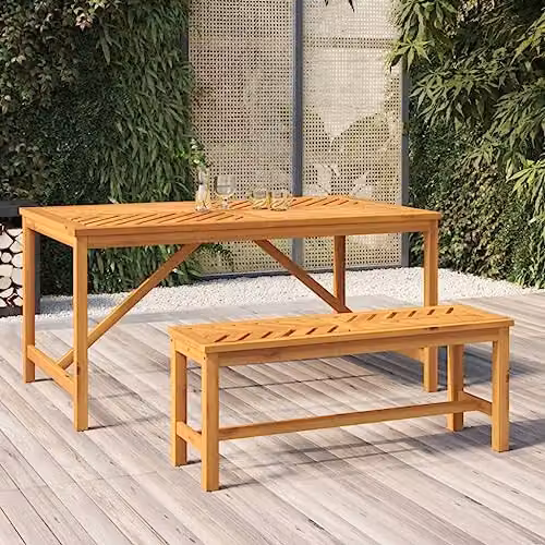 vidaXL Geometric Garden Bench in Brown Solid Acacia Wood, W: 110 cm, D: 45 cm, H: 35 cm – 2