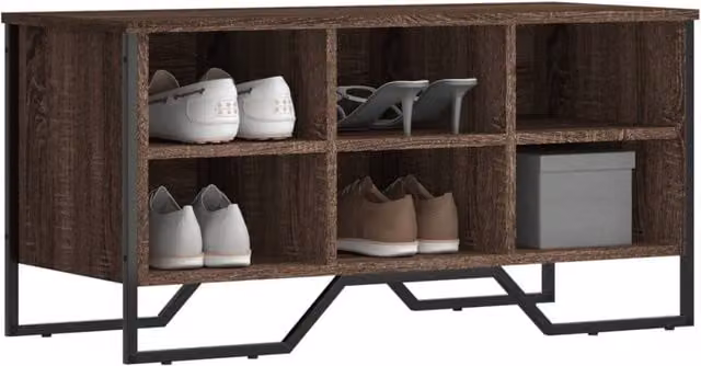 Berkfield Home Industrial Shoe Cabinet in Brown Oak, W/D/H: 90 x 38 x 45.5 cm
