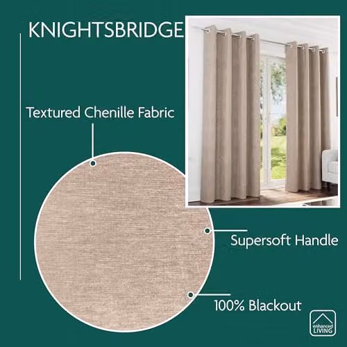 Enhanced Living Cream Chenille Blackout Eyelet Curtains, Thermal and Sound Dampening, Width: 168 cm, Drop: 137 cm – 3