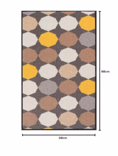 Serdim Rugs Havana Oval Non-Slip Washable Door Mat, Gold/Multicolour, W: 80 cm, D: 50 cm