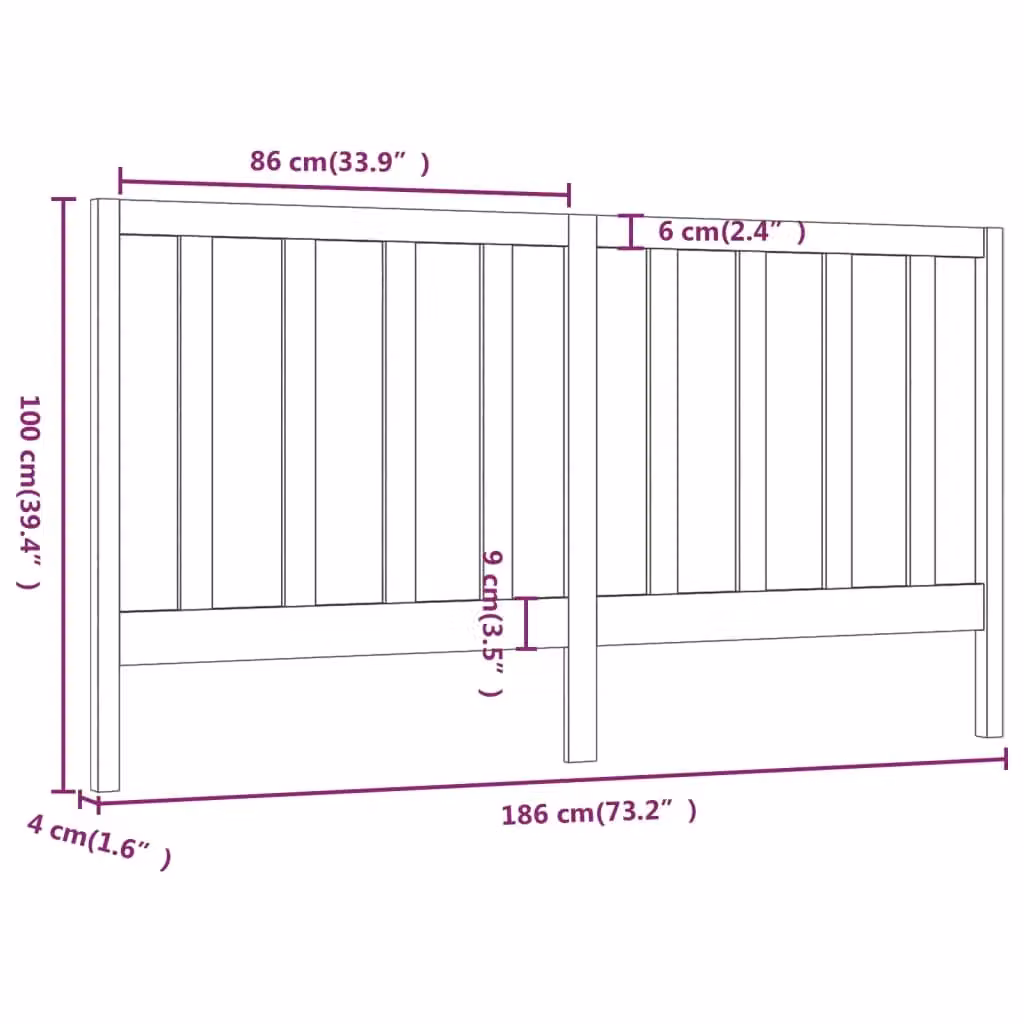 Berkfield Home Black Solid Wood Pine Bed Headboard W: 186 cm, D: 4 cm, H: 100 cm – 3