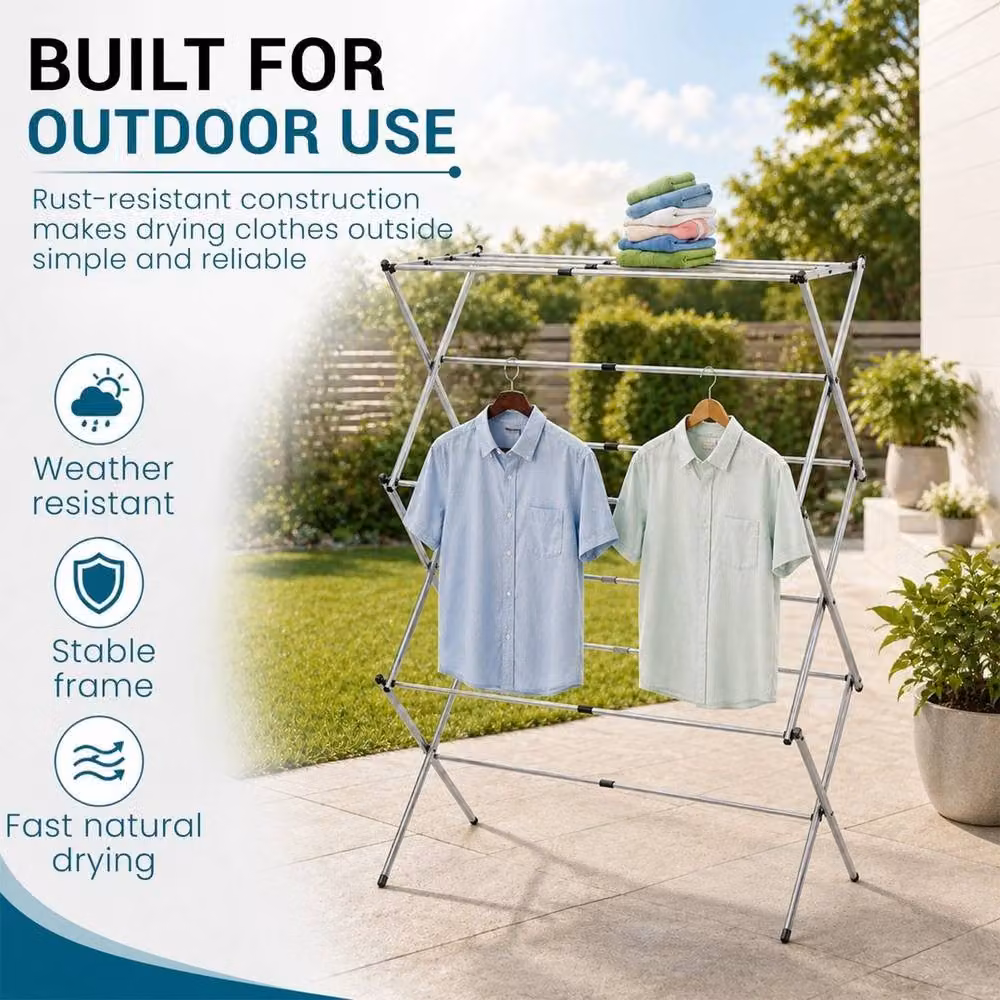 FLAVORA 3 Tier Foldable Metal Clothes Dryer Airer in Silver – 4