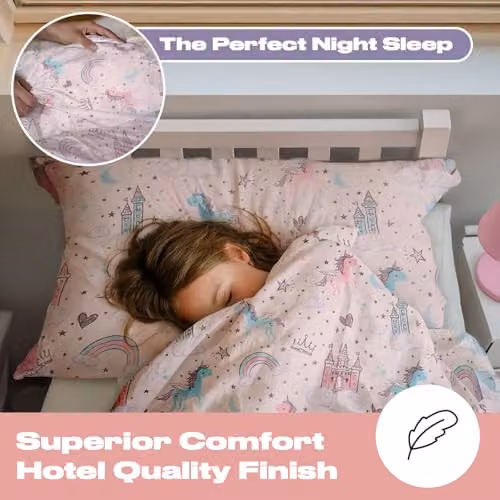 Dreamscene Unicorn Kingdom Cot Bed Duvet Cover and Pillowcase Set, Pink, Reversible, W/D/H: 135 x 200 cm, Pillowcase: 40 x 60 cm – 2