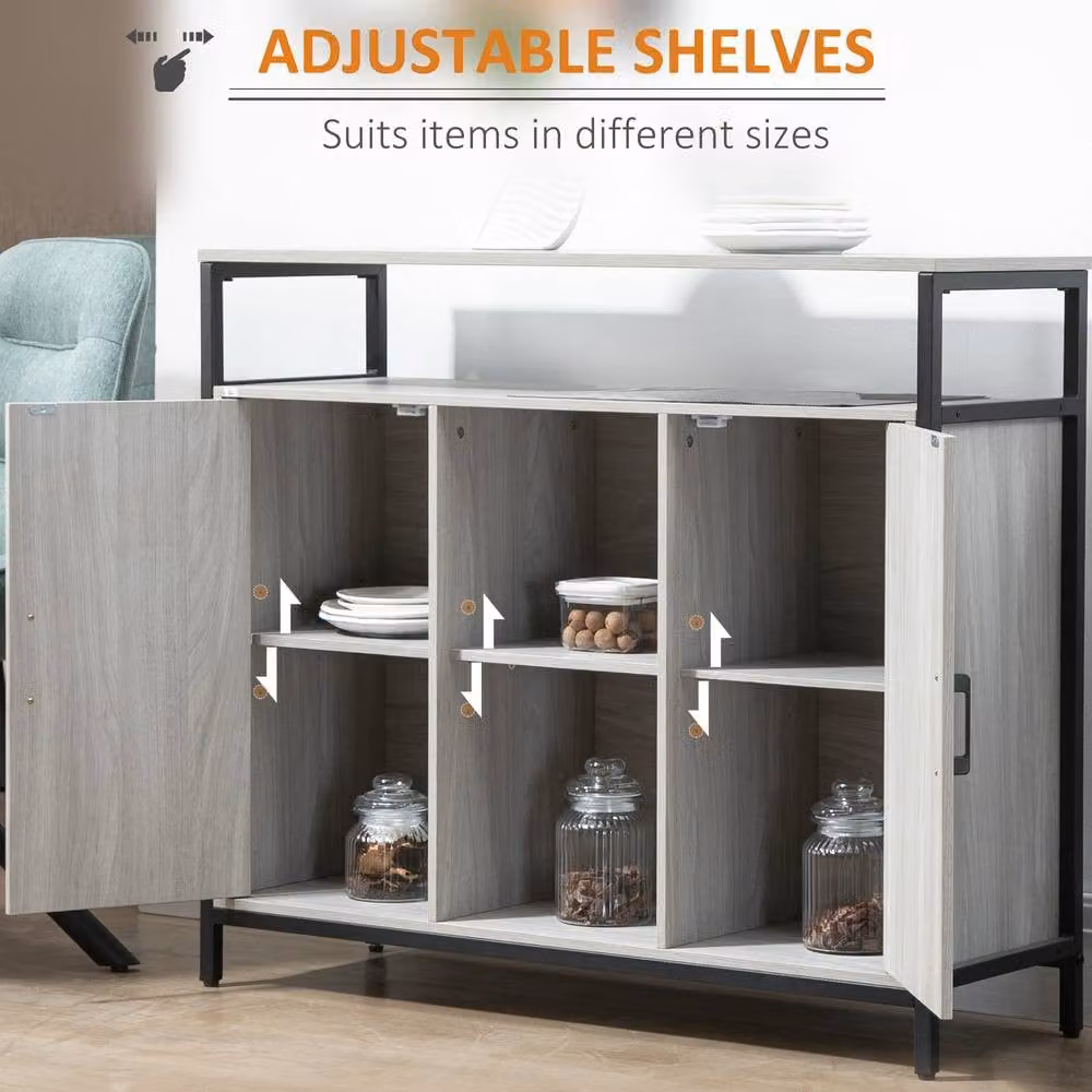 STILVORA Industrial Sideboard with 2 Doors and Adjustable Shelves in Grey – 4