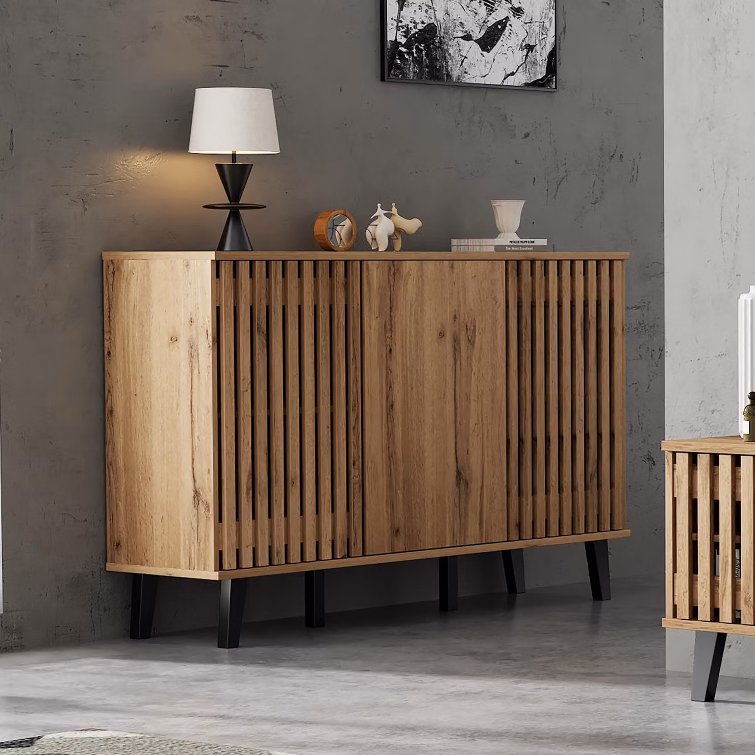 Aosom UK Modern Vintage Sideboard with Openwork Wooden and Panel Doors, 6 Compartments, W: 40 cm, D: 40 cm, H: 95 cm – 4