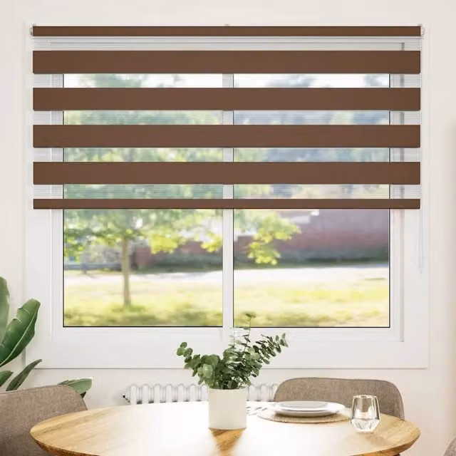 Berkfield Home Brown Zebra Day and Night Blind with Polyester Fabric, W: 165 cm, H: 150 cm – 1