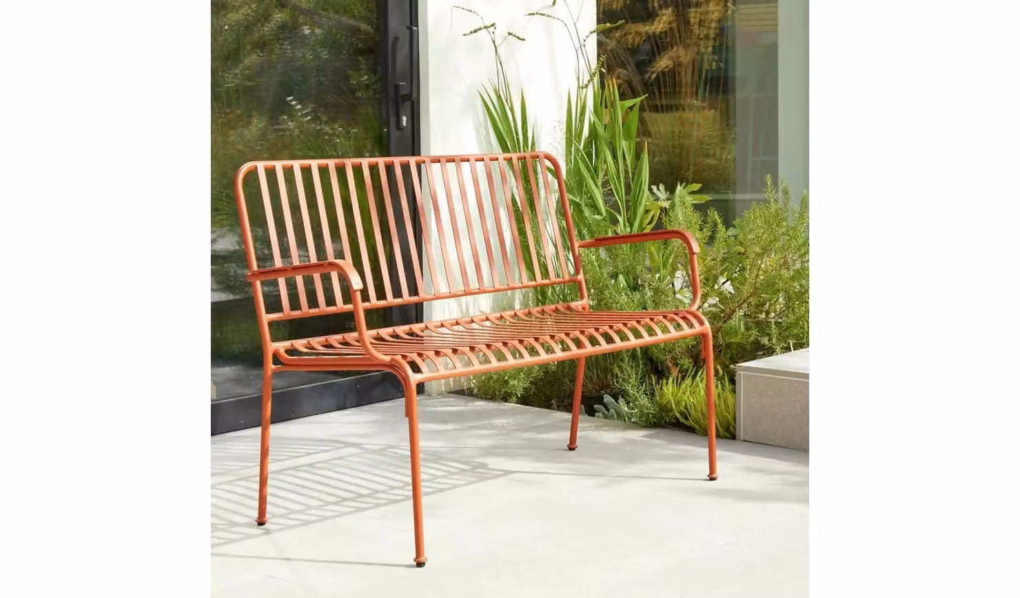 Indu 2 Seater Metal Garden Bench in Red and Orange, W/D/H: 124 x 61.5 x 86 cm