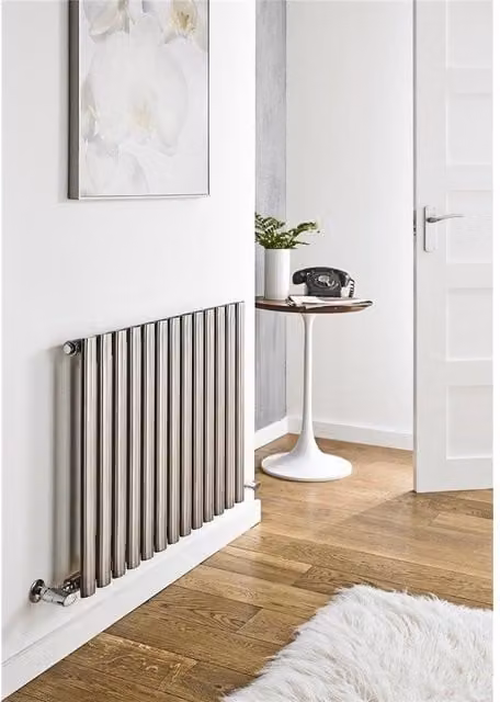 Clifton Stainless Steel Single Panel Horizontal Radiator in Silver, W: 120 cm, H: 60 cm