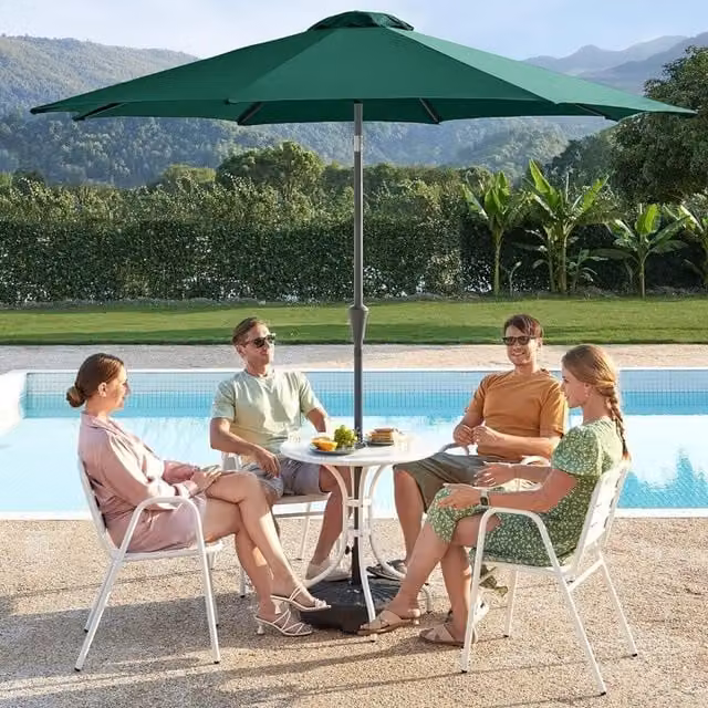 The Bazaarist Green Outdoor Garden Sun Shade Parasol with Dual Tilt Mechanism, Crank Handle and UPF 50+ Protection