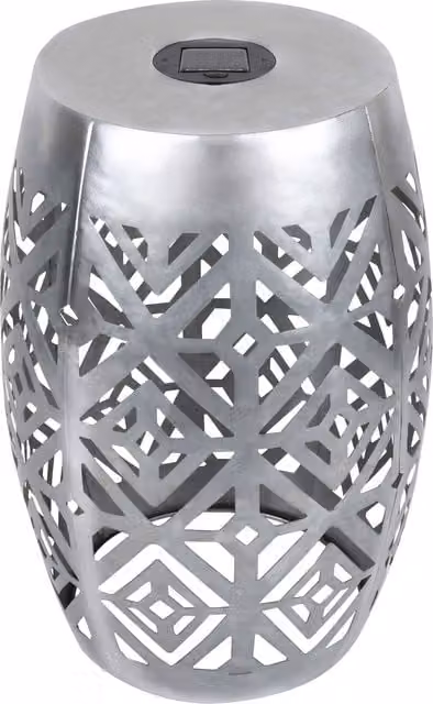 Teamson Home 2-in-1 Metal Round Garden Side Table and Solar Powered LED Lantern in Silver