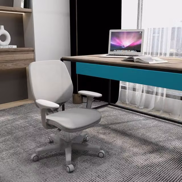 Vinsetto Grey Fabric Mesh Task Chair with Armrests and Adjustable Height for Home Office