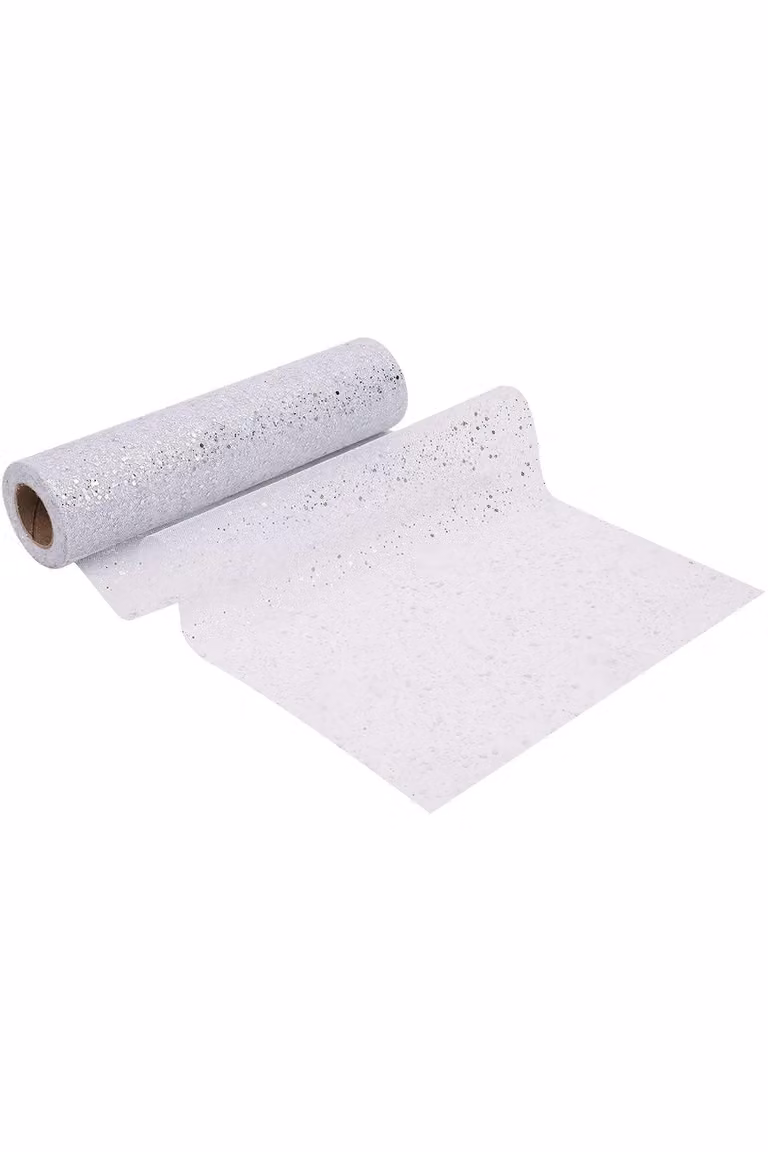 Neel Blue Sparkle Sequin Glitter Mesh Tulle Fabric Roll in Silver, W: 29 cm x L: 25 m