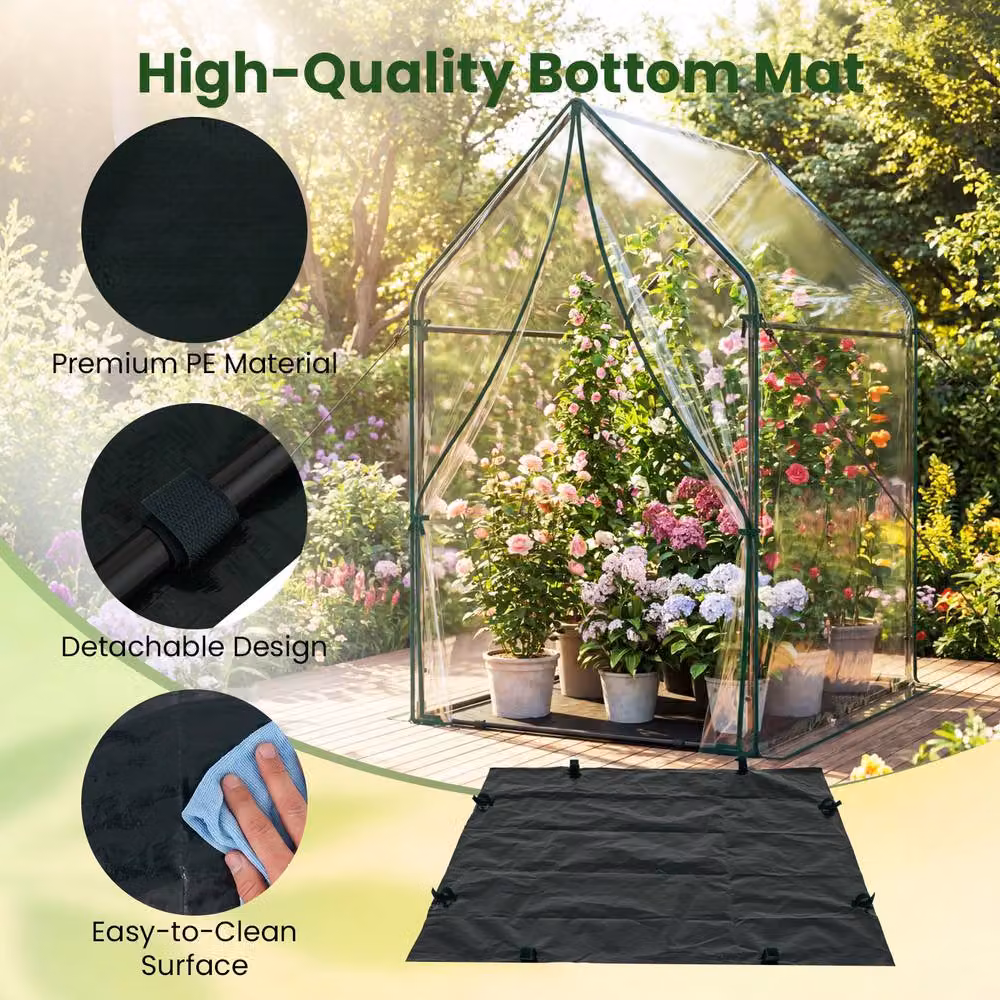 Costway Mini Transparent Outdoor Greenhouse with Metal Frame and Bottom Mat, W/D/H: 152.5 x 90.5 x 90.5 cm – 7