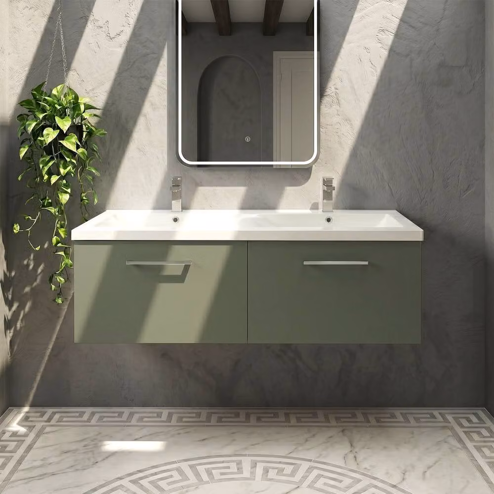 Balterley Level 1200mm Wall Hung 2-Drawer Unit with Double Basin in Satin Green – 3