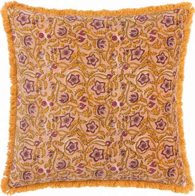 Paoletti 1973 Filagree Floral Cotton Velvet Cushion in Shell