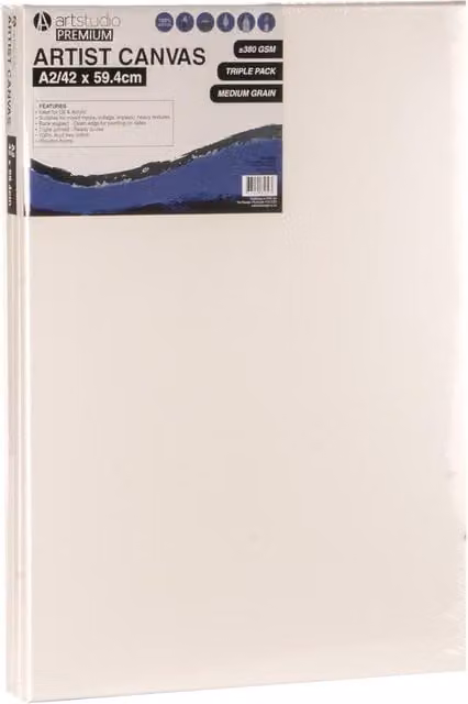 Art Studio Pack of Three White Cotton Artist Canvases, A2