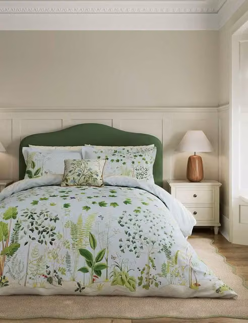 Sanderson Sycamore and Oak Floral Cotton Bedding Set, Blue Multicolour, 90 x 190 cm