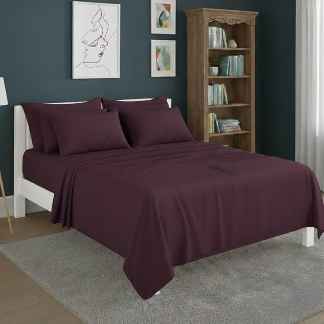 Snug City Plain Poly Cotton Easy Care Fitted Sheet, Flat Sheet and Matching Pillowcase Set in Purple, Super King – 1