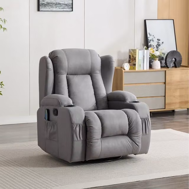 More4Homes Caesar Manual Recliner Rocking Swivel Heat and Massage Chair in Grey