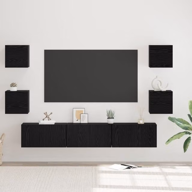 Berkfield Home Wall-mounted TV Cabinet with Storage and Hinged Doors, Black Oak, W: 180 cm, D: 30 cm, H: 30 cm – 1