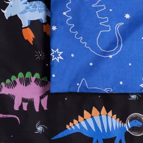 OHS Reversible Space Dino Kids Duvet Cover and Pillowcase Set, Blue and Black, Duvet Cover: 200 x 200 cm, Pillowcase: 40 x 60 cm – 4
