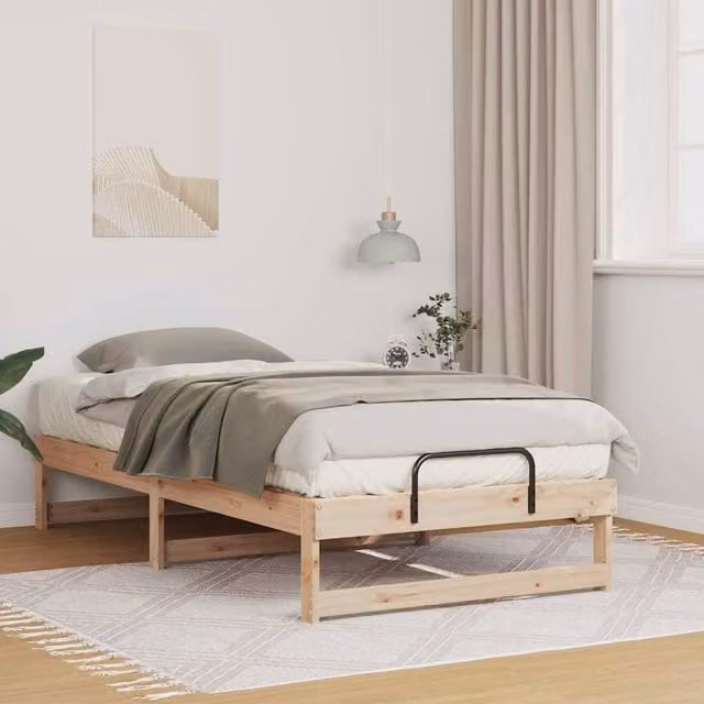 Berkfield Home Modern Solid Pine Wood Bed Frame, Brown, W: 75 cm, L: 190 cm – 1