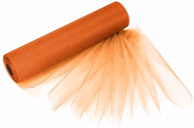 Neel Blue Organza Roll Snow Sheer Glitter Fabric in Burnt Orange for Chair Bow Sashes, W/H: 25 m x 29 cm