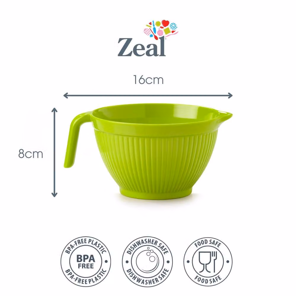 Zeal Mini Melamine Mixing Bowl Jug with Pouring Spout, Green, 0.568 l – 2
