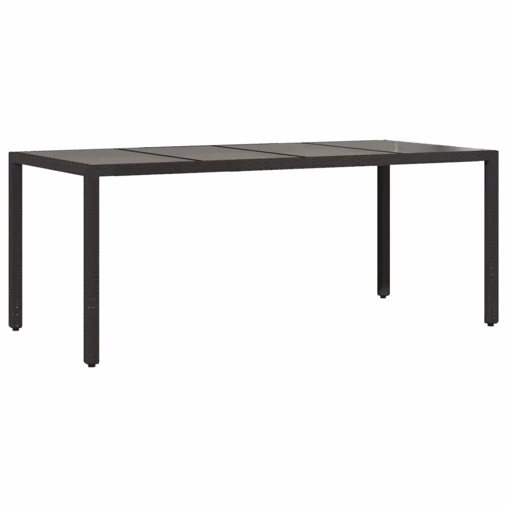 Berkfield Home Modern Black Poly Rattan Garden Table with Glass Top, W: 190 cm, D: 90 cm, H: 75 cm – 2