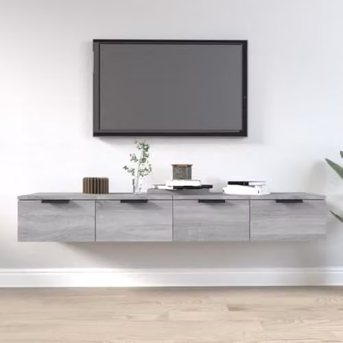 vidaXL Set of 2 Modern Wall Mounted Cabinets in Grey MDF with Hinged Doors W/D/H: 68 x 30 x 20 cm – 2