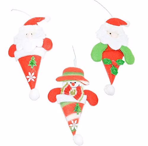 Shatchi Set of 3 Soft Teddy Animal Christmas Tree Hanging Decorations in Red and Multicolour