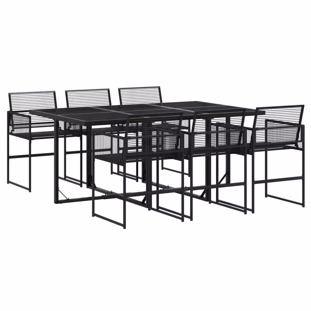 Berkfield Home 7 Piece Modern Black Poly Rattan Garden Dining Set with Glass Tabletop – 2