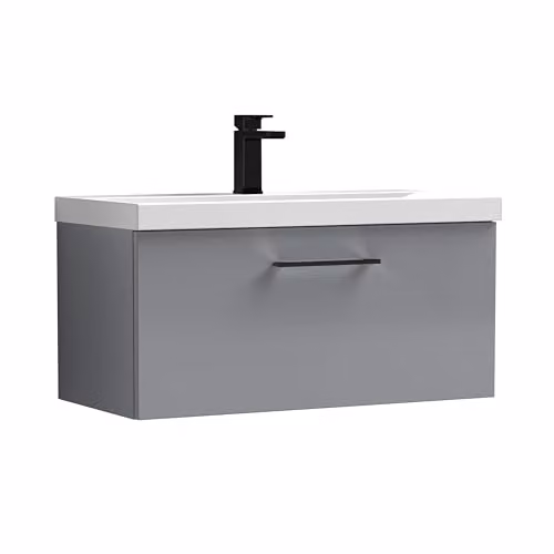 Balterley Wall Hung Single Drawer Vanity Unit with Basin and Black D Shape Handle, Grey, W: 81.0 cm, D: 39.0 cm, H: 39.9 cm – 1
