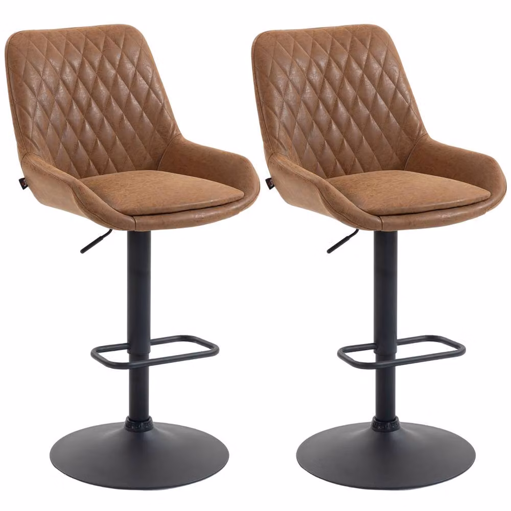 STILVORA Set of Two Brown Synthetic Leather Bar Stools with Adjustable Height and 360 Degree Swivel – 3