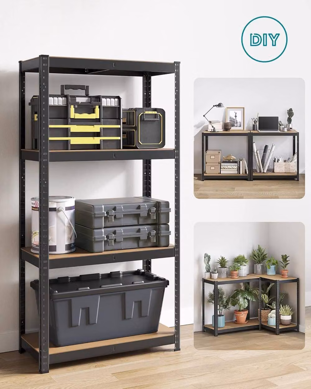 SONGMICS Boltless Garage Shelving Unit with 4 Adjustable Metal and MDF Shelves, Black, H 160.0 x W 80.0 cm – 6