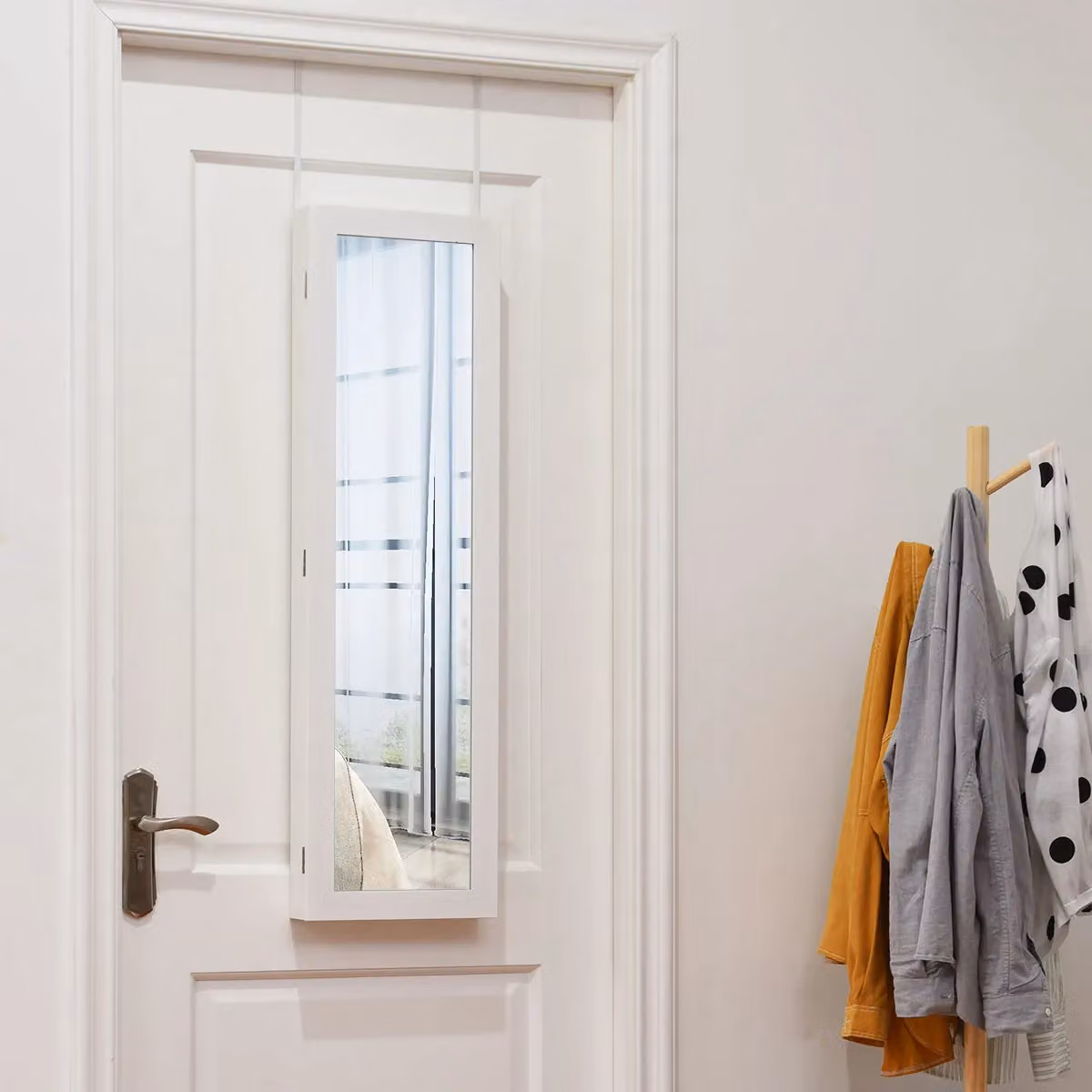 Costway Wall Mounted Jewelry Armoire with Full-Length Mirror in White – 4