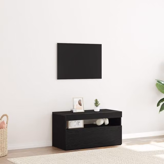 Berkfield Home Modern TV Stand with Integrated LED Lights in Black Oak, W/D/H: 75 x 40 x 40 cm
