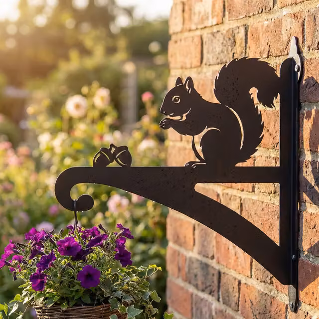 Laser Hut Black Metal Squirrel Hanging Basket Planter Brackets